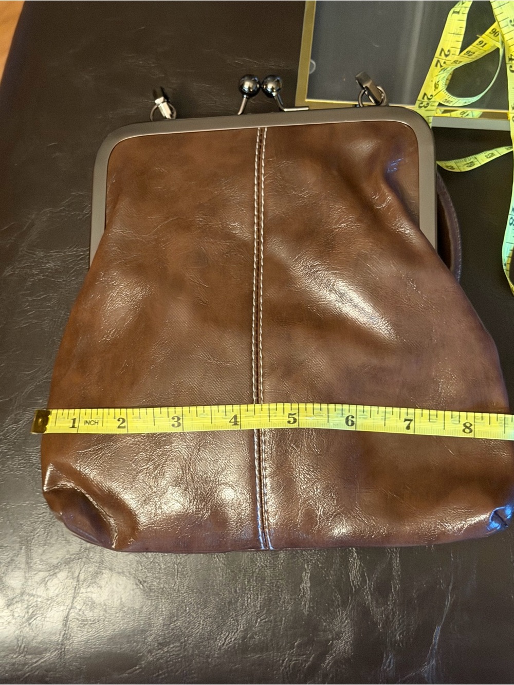 Vintage Brown Faux Leather Kiss Lock Frame-Top Satchel/Hand Bag NWOT - Picture 5 of 6